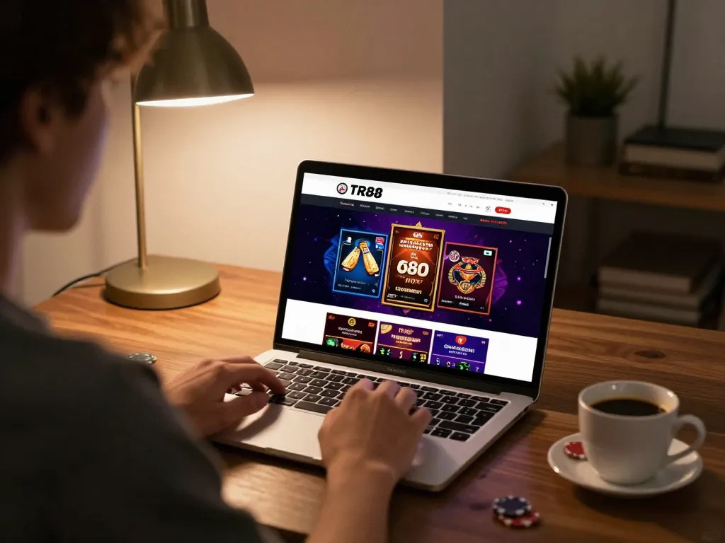 Player engaging with TR88 online casino interface for strategic gaming insights.