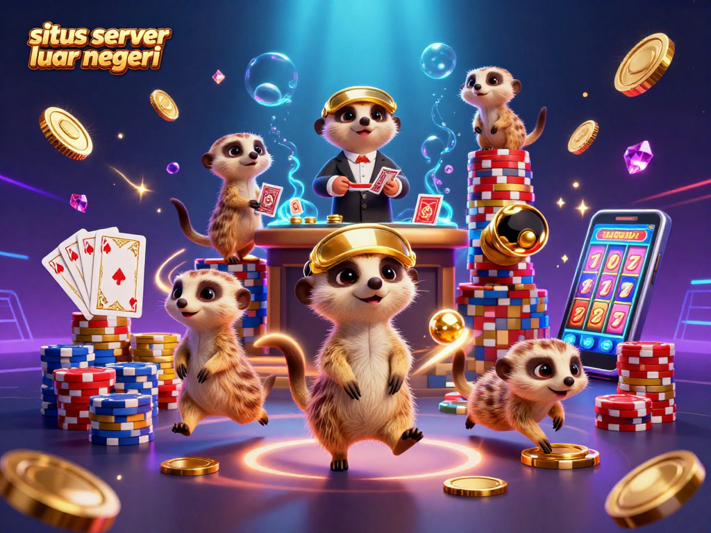 Experience the excitement of situs server luar negeri with playful meerkats running a vibrant casino adventure.