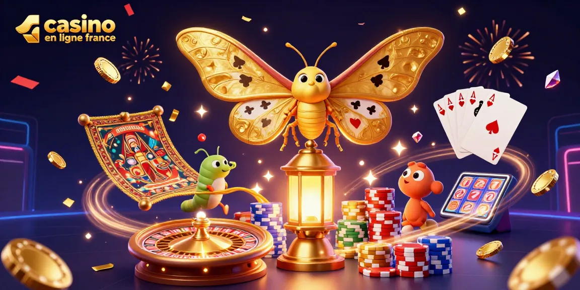 Jouer sur casino en ligne France avec des pièces d'or et des cartes à jouer animées.