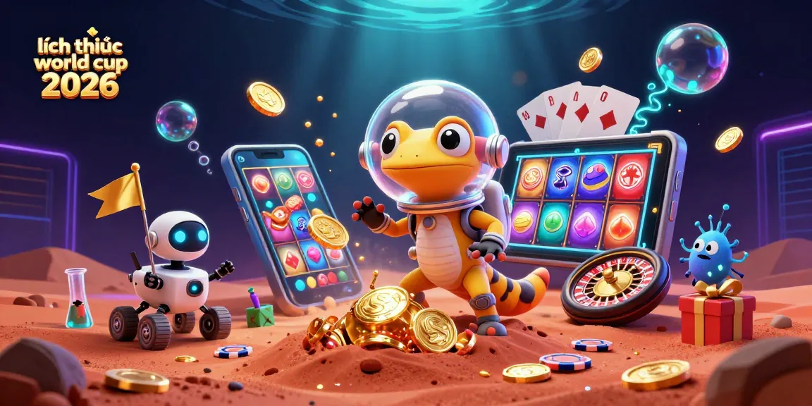 Engage with lịch thi đấu world cup 2026 featuring a 3D Martian gecko exploring a golden casino.