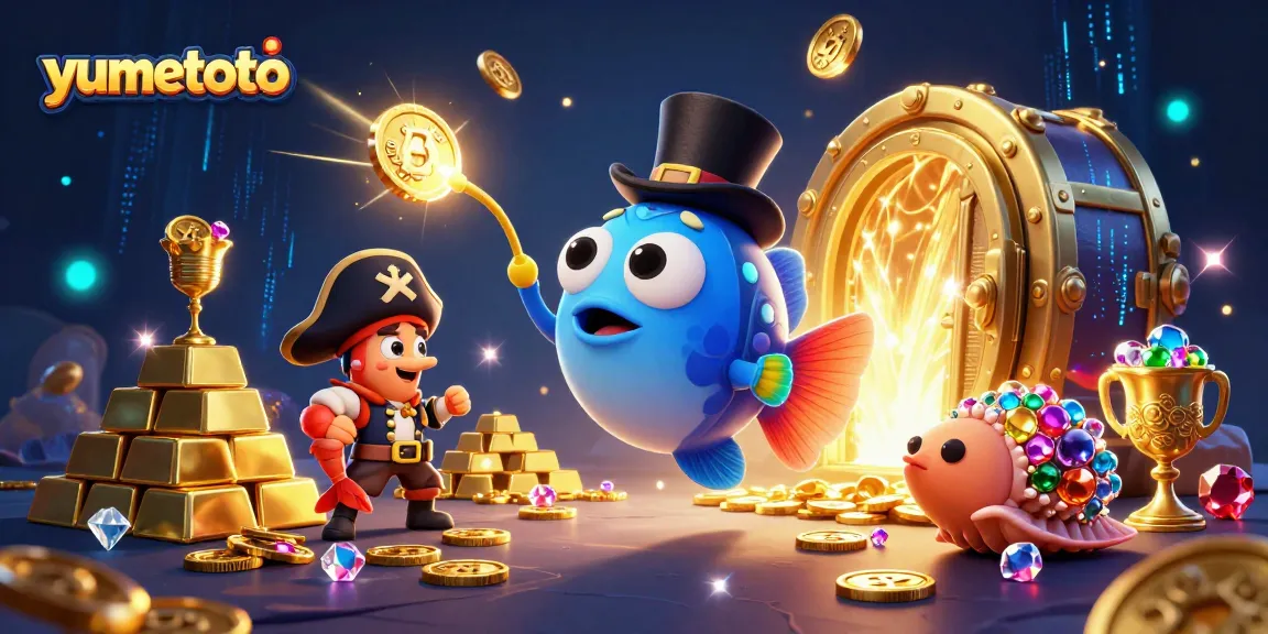Experience the thrill of yumetoto with glowing coins and treasures in a whimsical underwater scene.