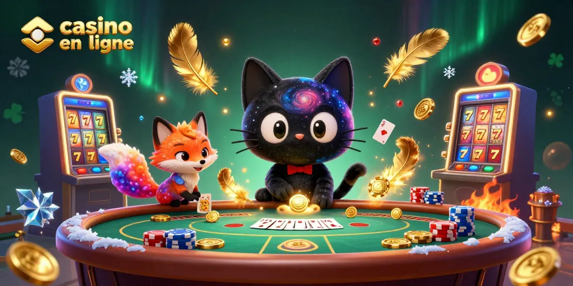 Jouer au casino en ligne avec un chat noir trou noir et un renard nébuleux au centre d'une scène dynamique.