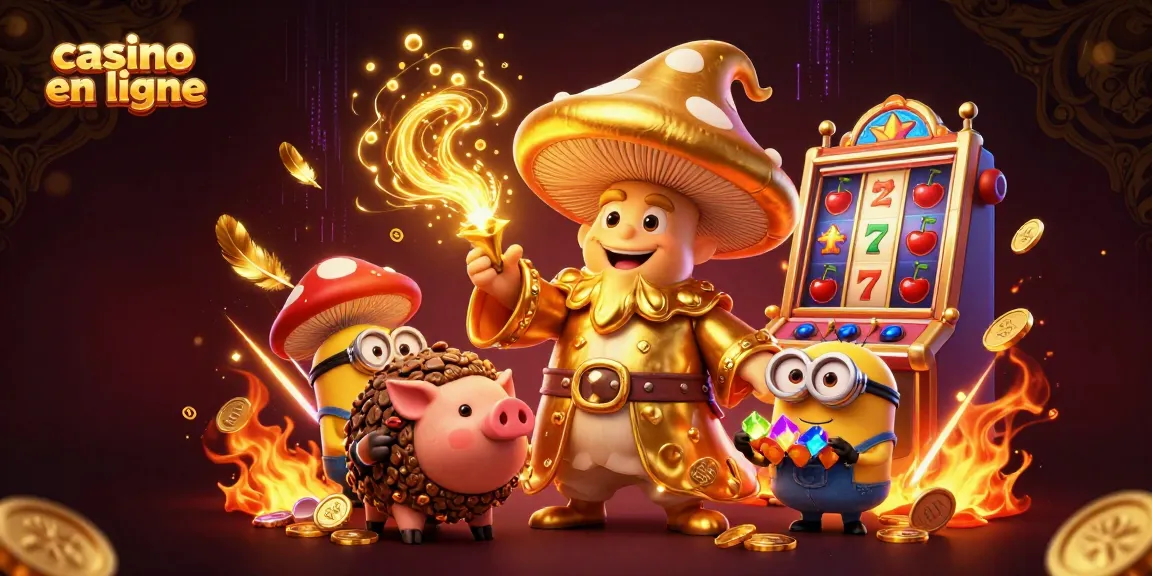 Visuels captivants de casino en ligne avec des personnages fantastiques et des éléments de jeu.