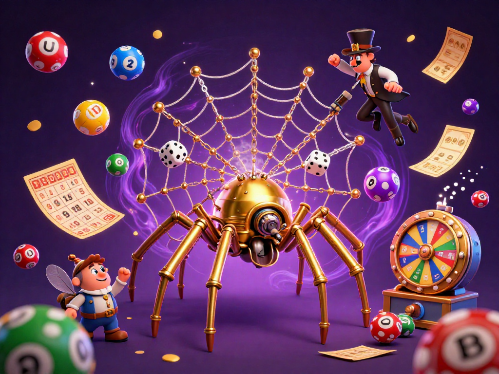 Engage with the best online pokies through this vibrant 3D illustration showing a golden spider and dynamic gambling elements.