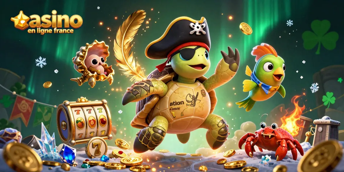 Jouez sur casino en ligne France avec une illustration dynamique de personnages marins et des éléments de jeux passionnants.