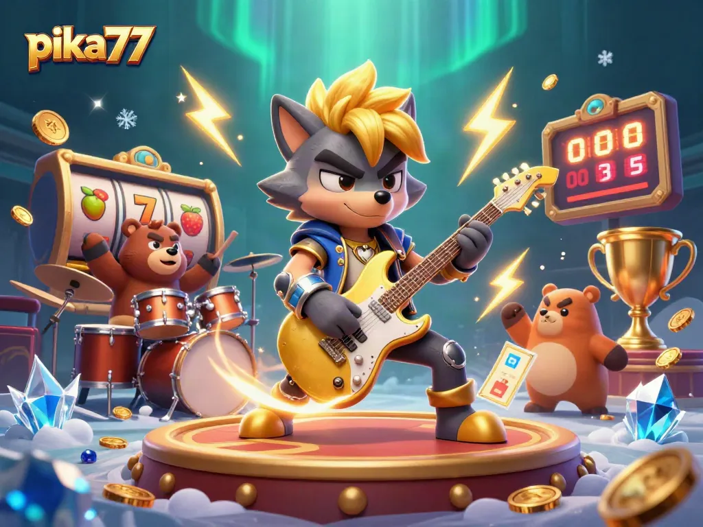 Experience thrilling online gaming at pika77 with dynamic characters and casino elements in vibrant detail.
