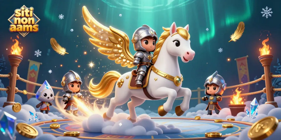 Scommetti su siti non AAMS con la nostra illustrazione di un cavallo alato e un cavaliere in un'arena di gioco