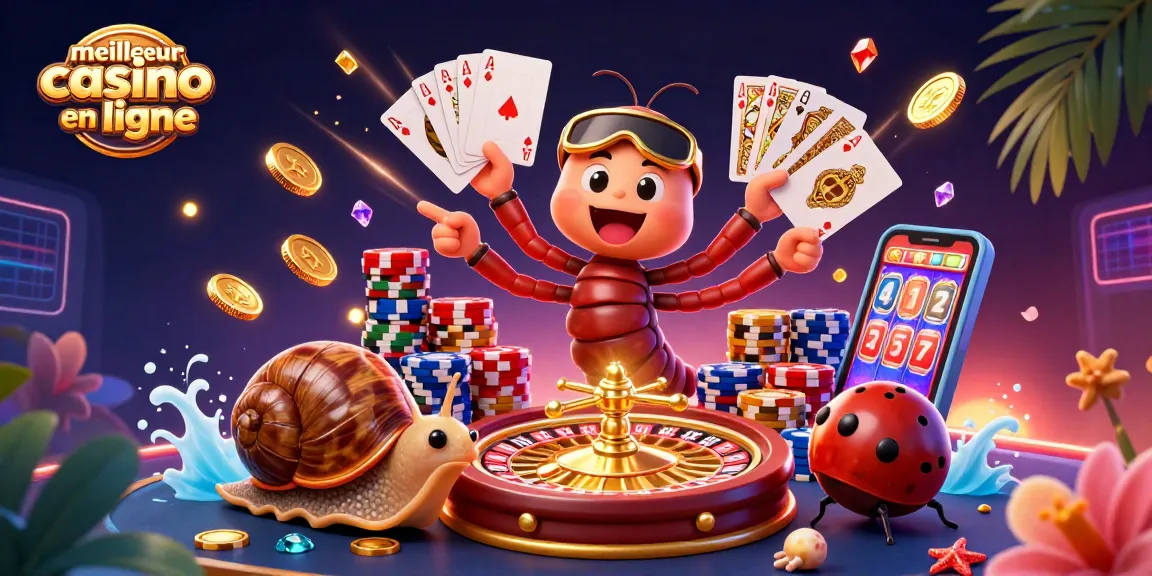 Animations de jeux au meilleur casino en ligne, avec des cartes et des jetons scintillants.