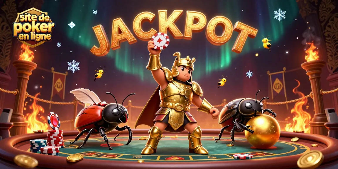 Gagnez des jetons sur un site de poker en ligne avec une ambiance festive et compétitive.