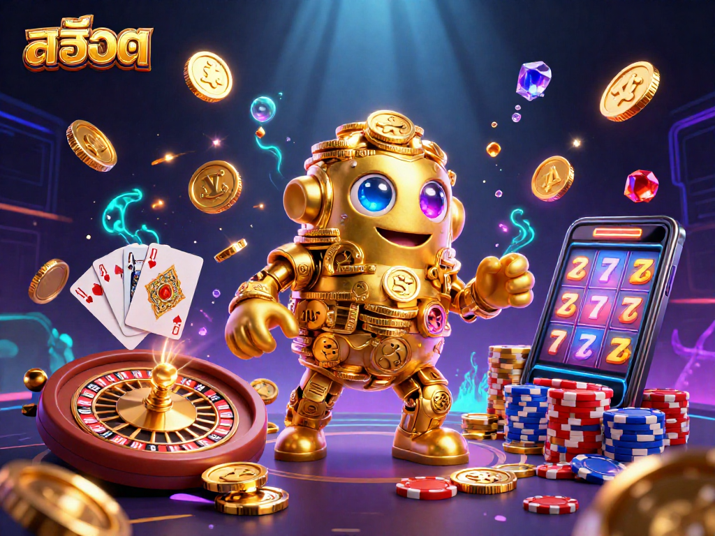Spin the reels in exciting สล็อต games with shimmering golden golems and vibrant prizes.