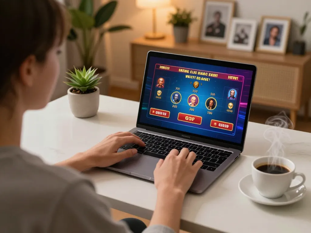Pengguna Bintangmpo menikmati permainan dealer langsung di laptop dalam suasana rumah yang nyaman.