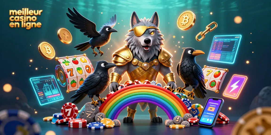 Plongez dans l'univers du meilleur casino en ligne avec Odin et ses ravens, entourés de symboles de chance.