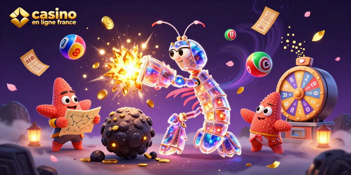 Illustration dynamique de casino en ligne France avec un samouraï et des éléments de loterie