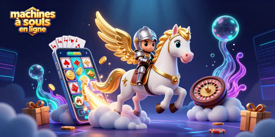 Découvrez la magie des machines à sous en ligne avec un cheval céleste et un chevalier, entourés de jeux et de pièces d'or.