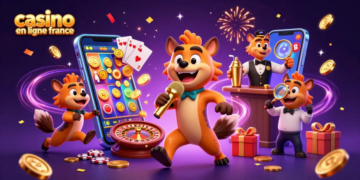 Animation humoristique de hyènes dans un casino en ligne en France, avec jeux et ambiance festive