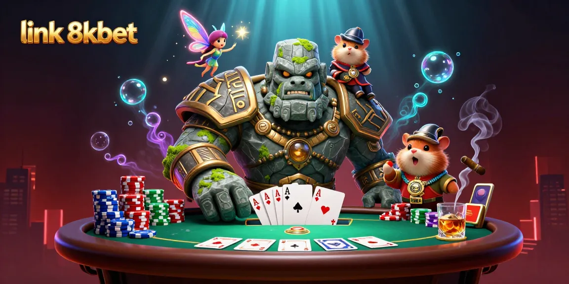 Join the excitement at link 8xbet with this vibrant 3D casino scene highlighting poker action.