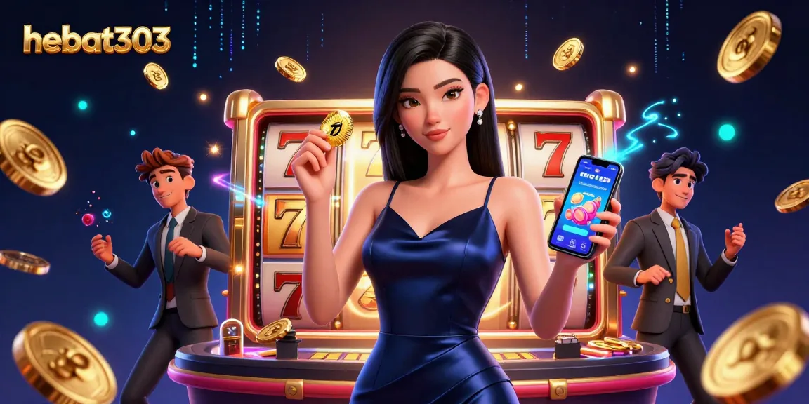 Experience thrilling gameplay with hebat303, showcasing an elegant Asian woman in a casino setting.