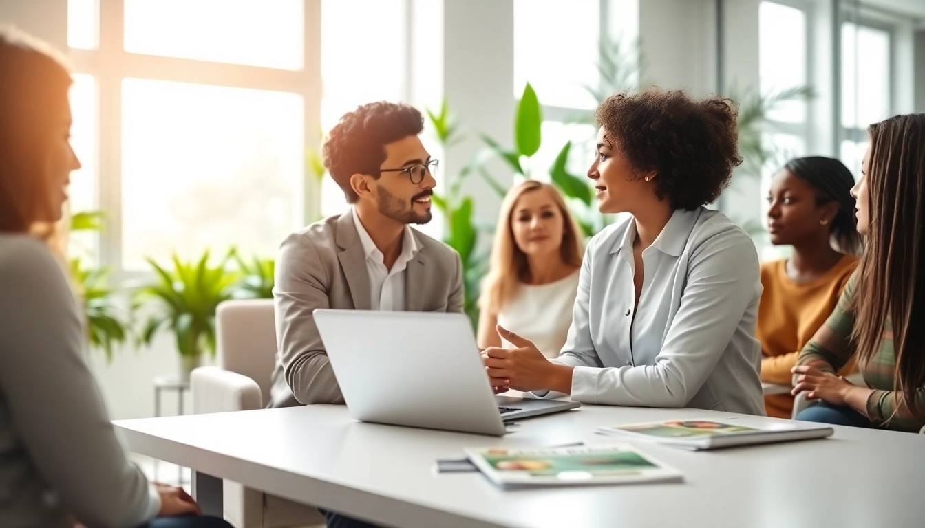 Engaging consultation on health in a modern setting, showcasing advisor and diverse clients.