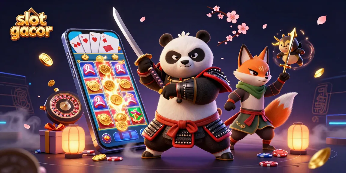 Menangkan slot gacor favorit Anda dengan samurai panda dan ninja fox dalam ilustrasi epik di kasino.
