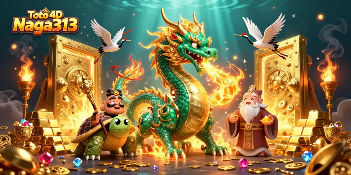 Toto 4D Naga313 showcases massive jade dragon and traditional elements representing excitement in lottery gameplay.