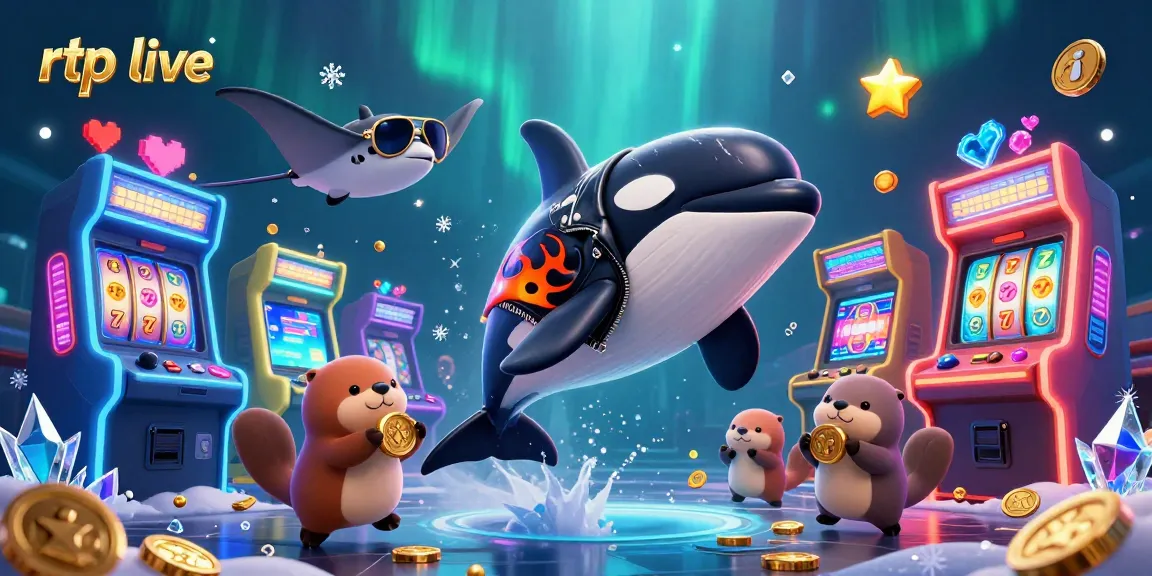 Experience rtp live action with orca, stingray, and otters amidst vibrant casino elements.
