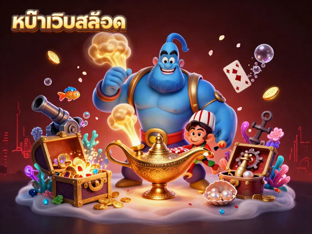 Engaging scene illustrating หน้าเว็บสล็อต with dynamic characters and vibrant casino elements.