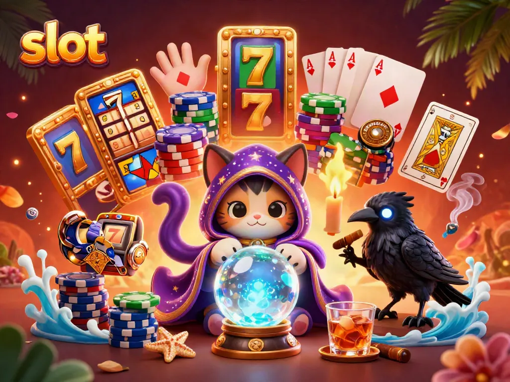 Slot dengan simbol keberuntungan dan suasana kasino yang memukau.