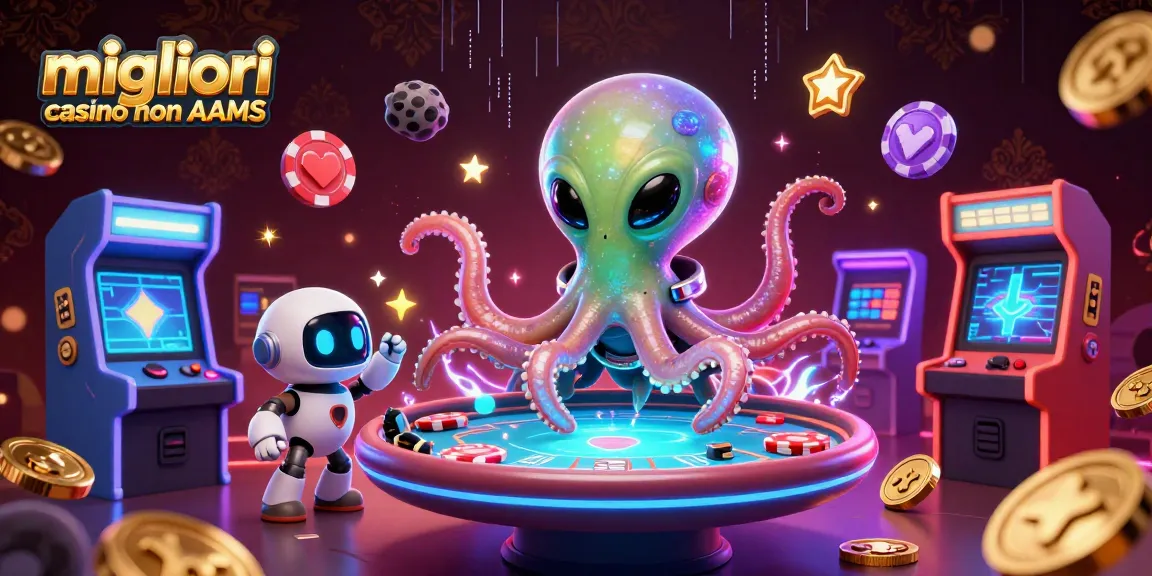 Scopri i migliori casino non AAMS con un alieno che gioca a poker in un'atmosfera vivace e colorata.