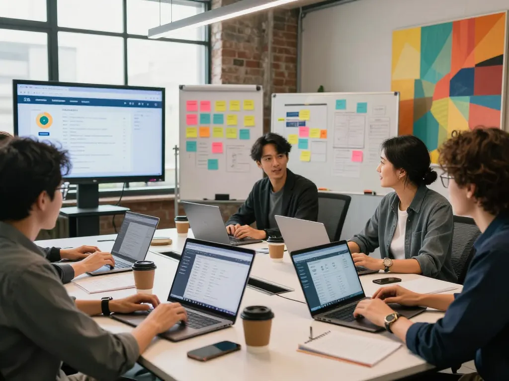 Engaged team collaborating in a vibrant office, showcasing the Best SEO Company NYC dynamic work environment.