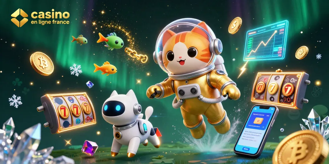 Immergez-vous dans l'excitation avec casino en ligne France, affichant une illustration dynamique d'un chat astronaute et un chien robot