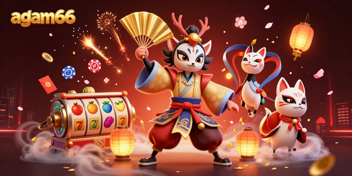 Spin and win with agam66's vibrant slot-themed digital illustration celebrating online gaming.