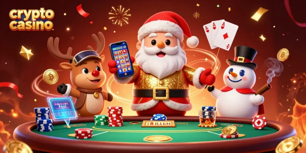 Le casino crypto célèbre les gains avec Santa, un renne croupier et un bonhomme de neige.