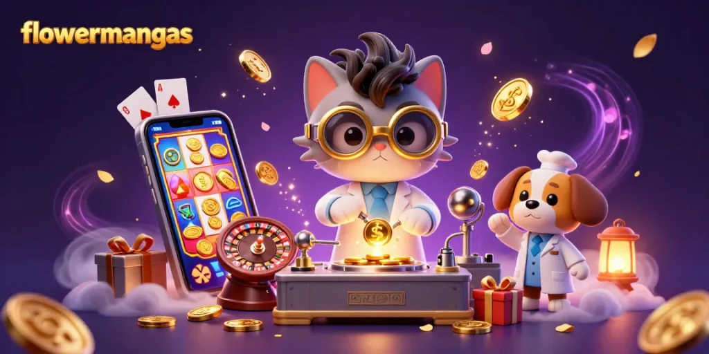 Memainkan permainan slot dan meraih kemenangan dengan flowermangas saat menghasilkan koin emas dari mesin.