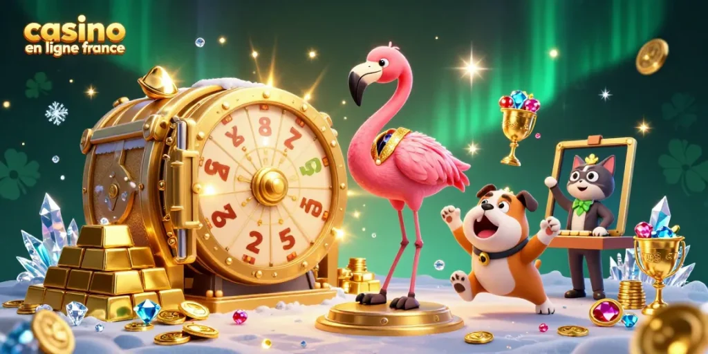 Gagnez gros avec casino en ligne france dans une scène dynamique de jeu avec des personnages animés.