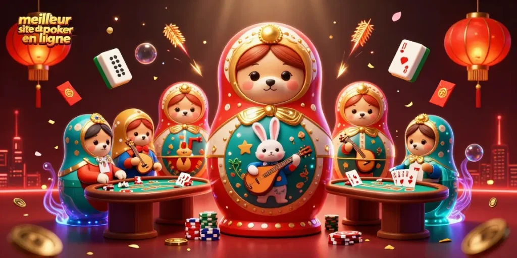Découvrez le meilleur site de poker en ligne avec des ours Matryoshka et des éléments de jeu captivants.